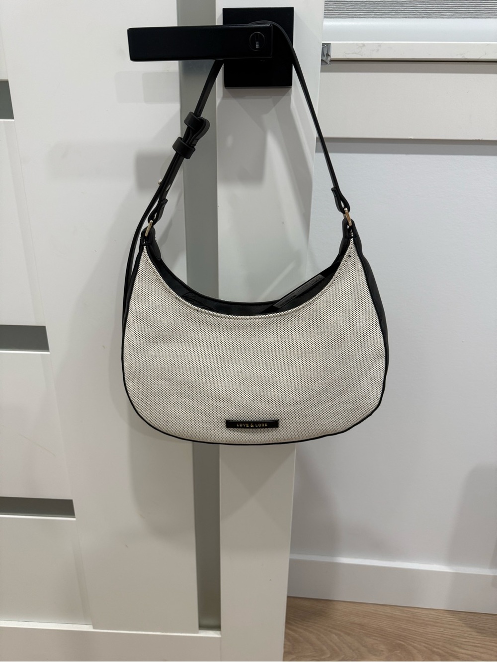 Cream Hobo Shoulder Bag with Black Trim